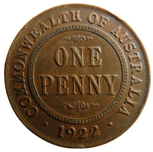 1922 King George V Australia One Penny Coin