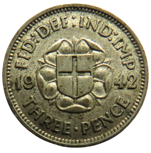 1942 King George VI Silver Threepence Coin - Scarce Date