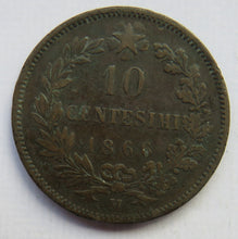 Load image into Gallery viewer, 1866-M Italy 10 Centesimi Coin
