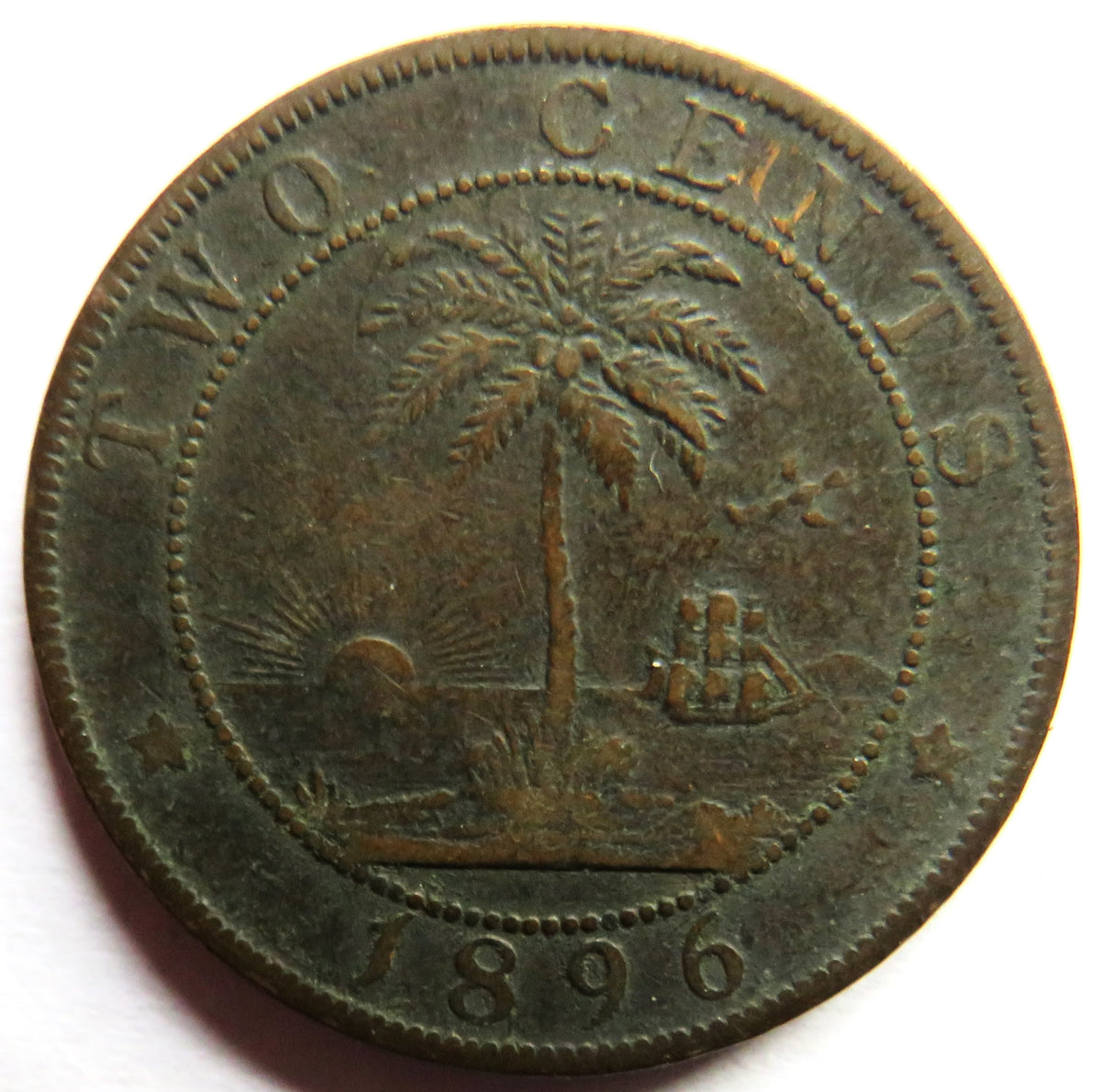 1896 Liberia 2 Cents Coin image 2