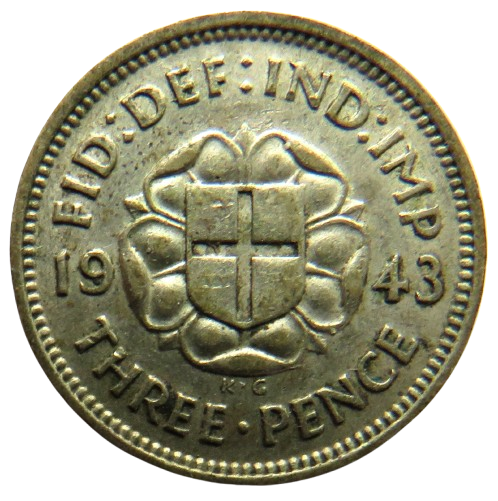 1943 King George VI Silver Threepence Coin - Scarce Date