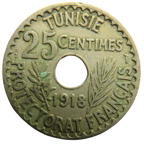 1918 Tunisia 25 Centimes Coin image 1