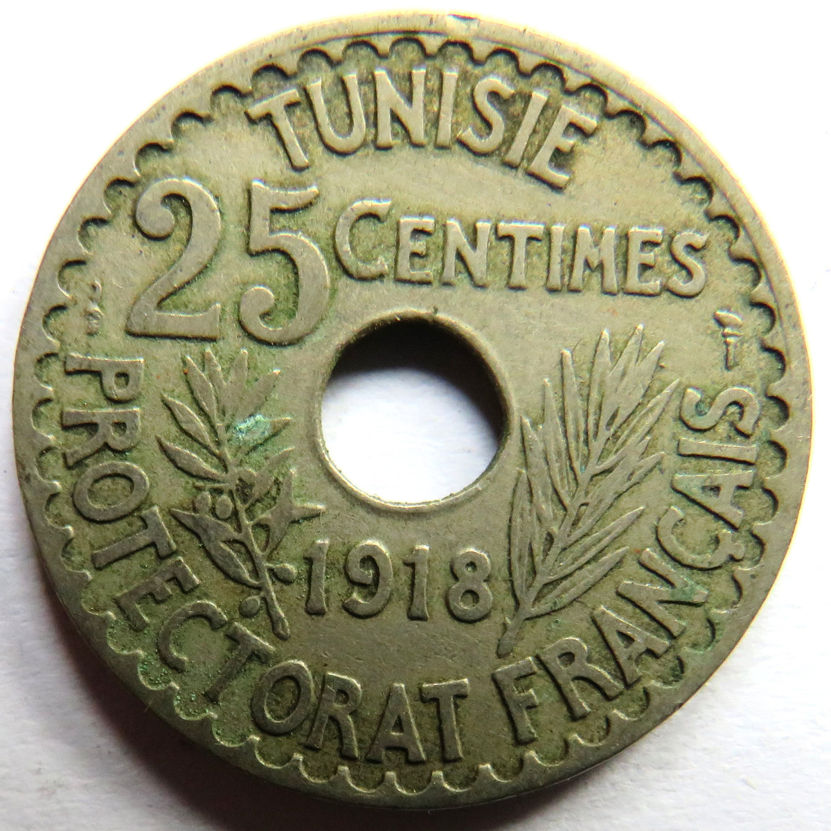 1918 Tunisia 25 Centimes Coin image 2