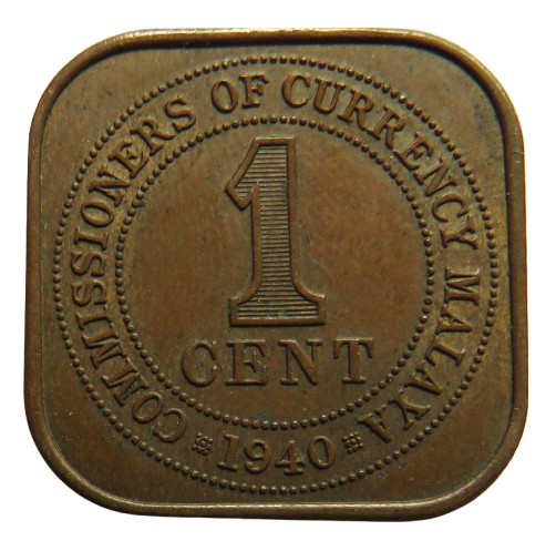 1940 King George VI Commissioners of Currency Malaya One Cent Coin