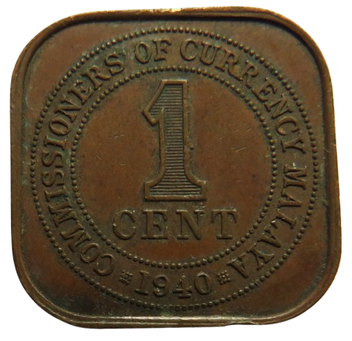 1940 King George VI Commissioners of Currency Malaya One Cent Coin