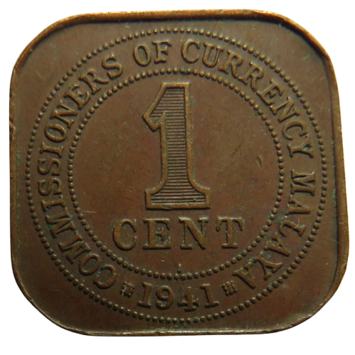 1941 King George VI Commissioners of Currency Malaya One Cent Coin