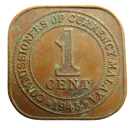 1945 King George VI Commissioners of Currency Malaya One Cent Coin