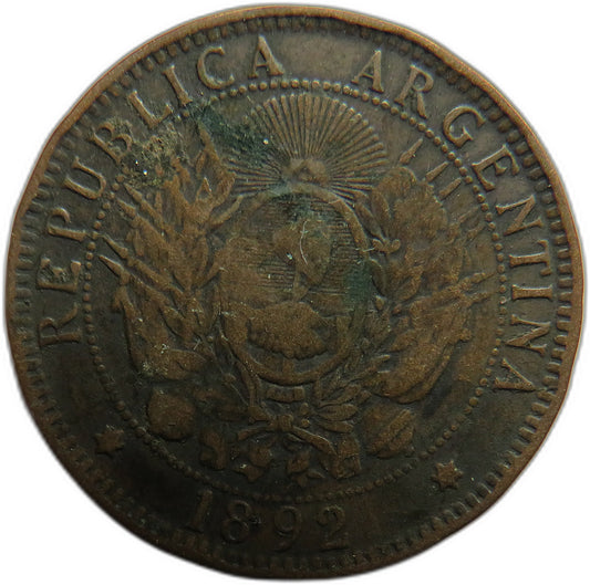 1892 Argentina 2 Centavos Coin