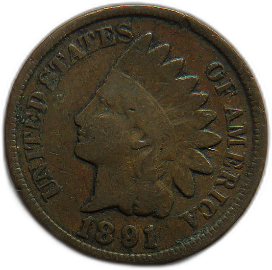 1891 USA Indian Head One Cent Coin