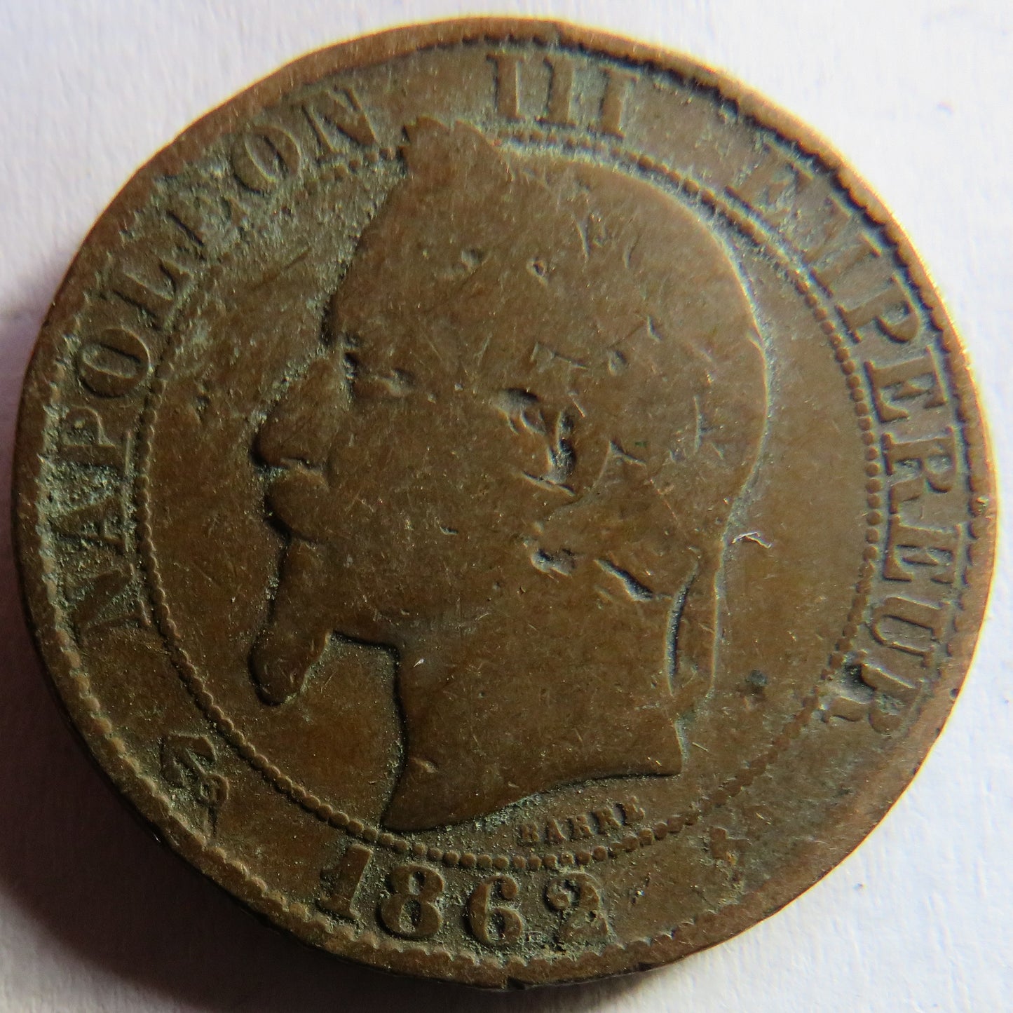 1862-K France Napoleon III 5 Centimes Coin