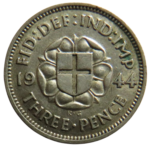 1944 King George VI Silver Threepence Coin - Scarce Date