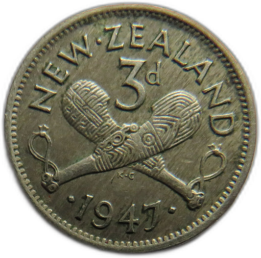 1947 King George VI New Zealand Threepence Coin