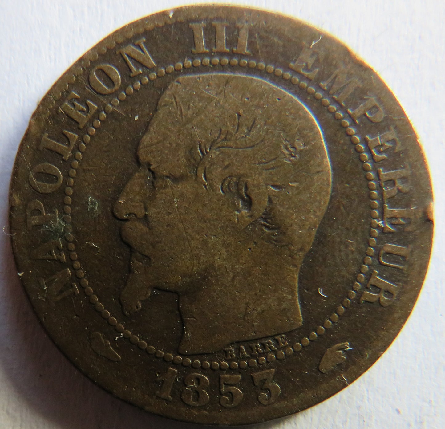 1853-A France Napoleon III 5 Centimes Coin