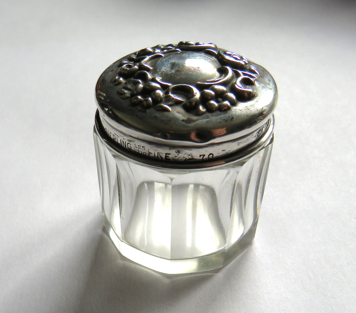 Antique Sterling Silver Topped Glass Jar Hallmarked Glasgow 1902