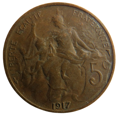 1917 France 5 Centimes Coin