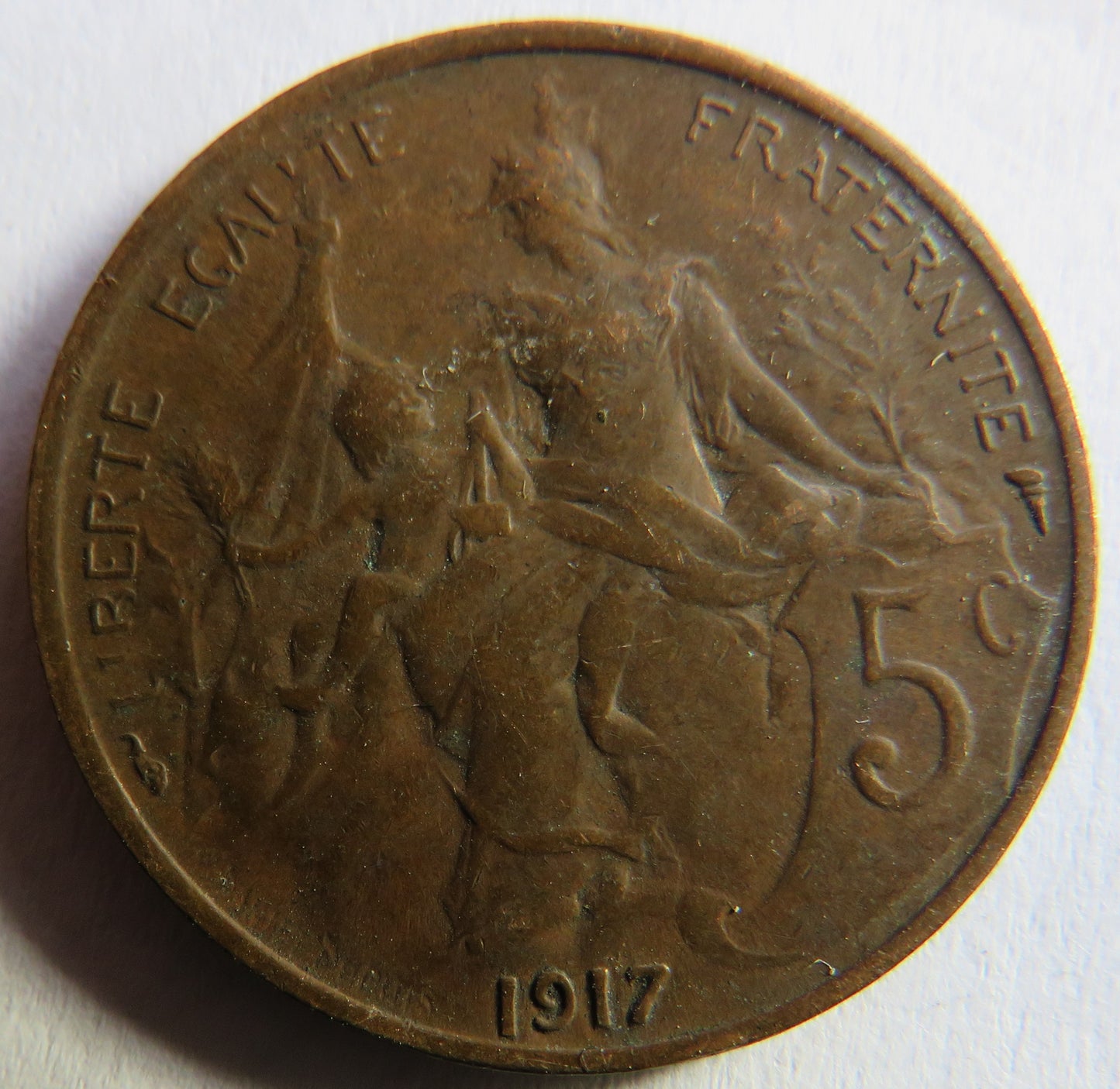 1917 France 5 Centimes Coin