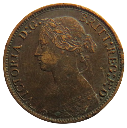 1873 Queen Victoria Bun Head Farthing Coin - Great Britain