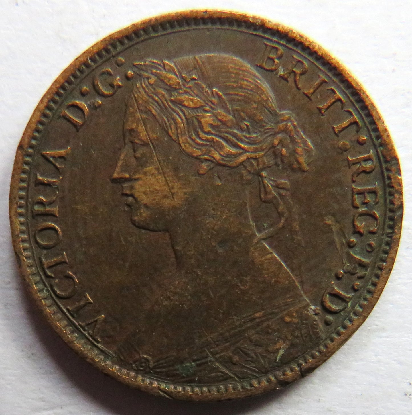 1873 Queen Victoria Bun Head Farthing Coin - Great Britain
