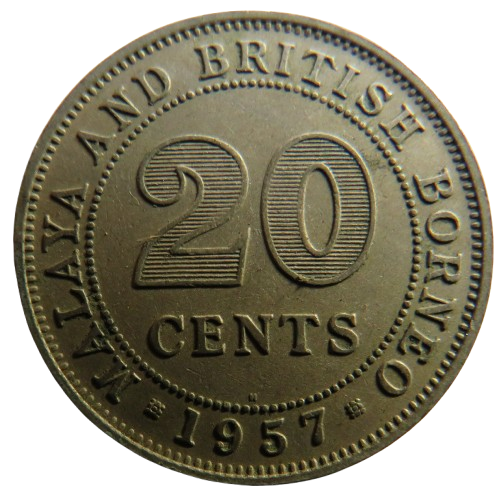 1957 Queen Elizabeth II Malaya and British Borneo 20 Cents Coin