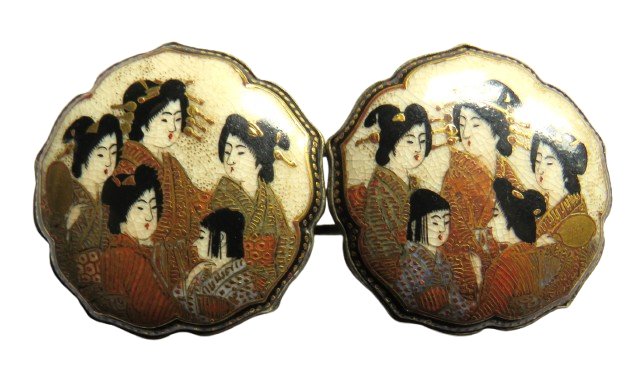 Antique Japanese Satsuma 2 Piece Belt Buckle