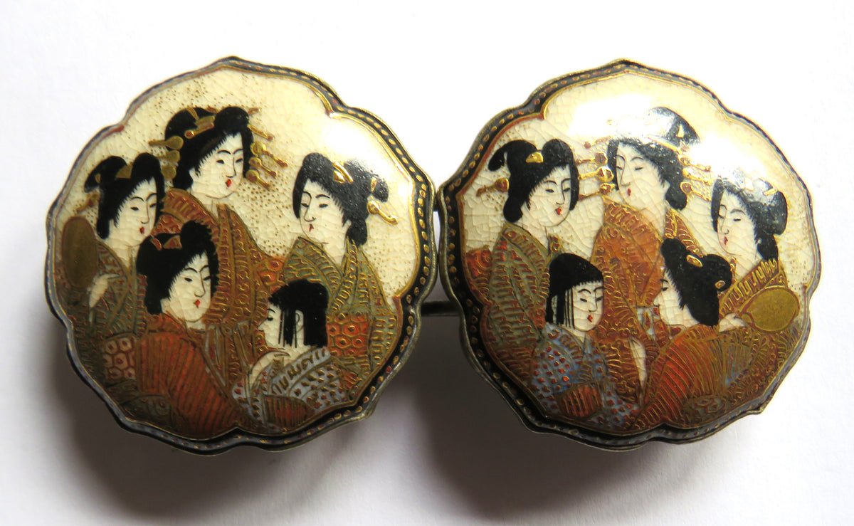 Antique Japanese Satsuma 2 Piece Belt Buckle