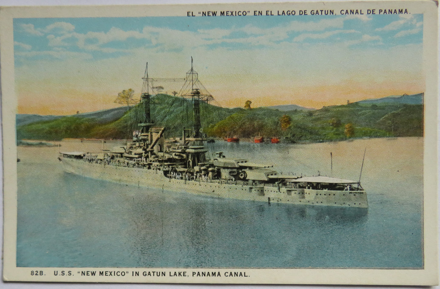 Vintage Postcard of U.S.S. "New Mexico" In Gatun Lake, Panama Canal