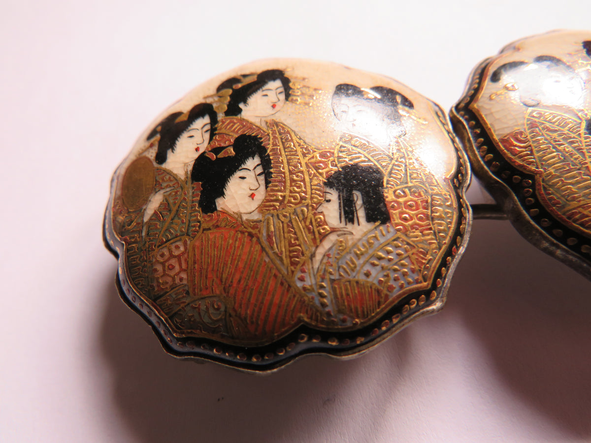 Antique Japanese Satsuma 2 Piece Belt Buckle