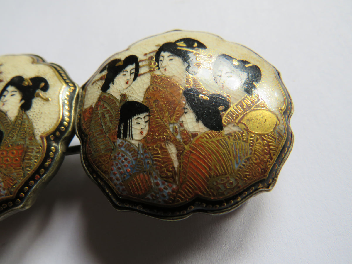 Antique Japanese Satsuma 2 Piece Belt Buckle