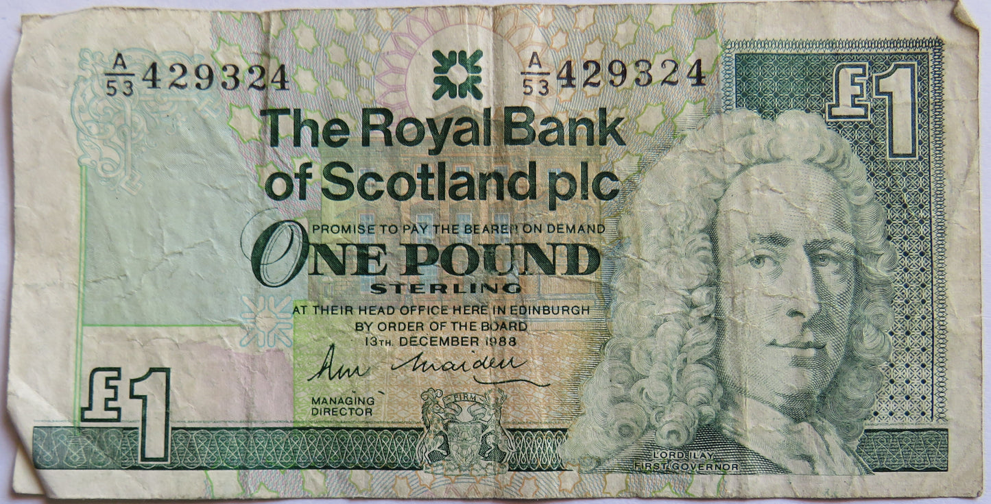 1988 The Royal Bank of Scotland £1 Banknote