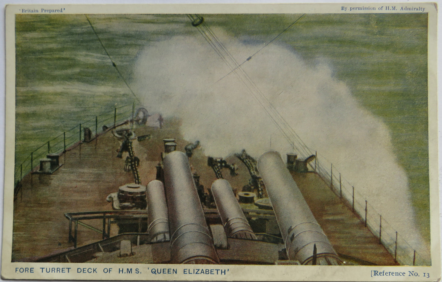 Vintage Postcard of Fore Turret Deck of H.M.S. Queen Elizabeth
