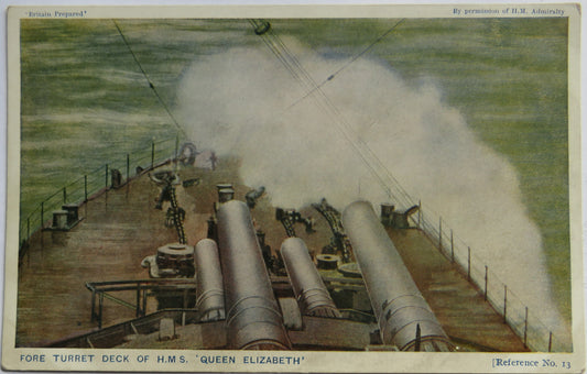 Vintage Postcard of Fore Turret Deck of H.M.S. Queen Elizabeth