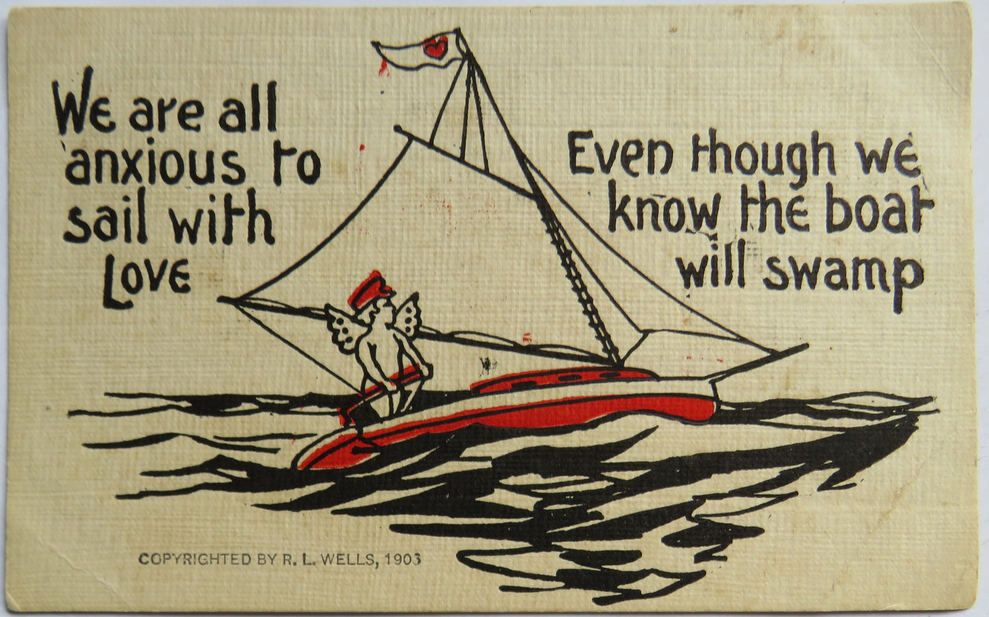 Vintage Comical Postcard "We Are All Anxious To Sail With Love"