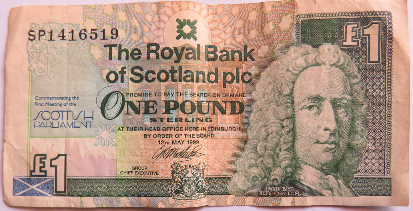 1999 The Royal Bank of Scotland £1 Banknote Scottish Parliament