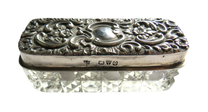 Antique Sterling Silver Lidded Glass Box Hallmarked Chester 1899