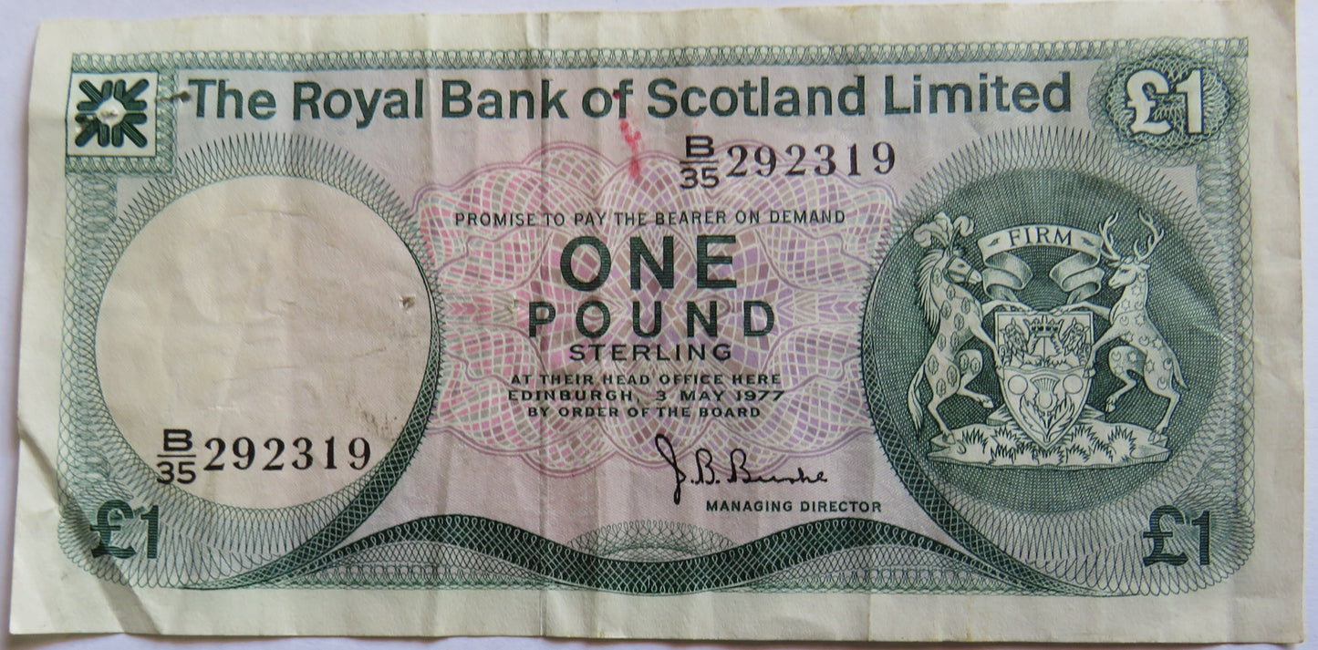 1977 Royal Bank of Scotland £1 One Pound Banknote