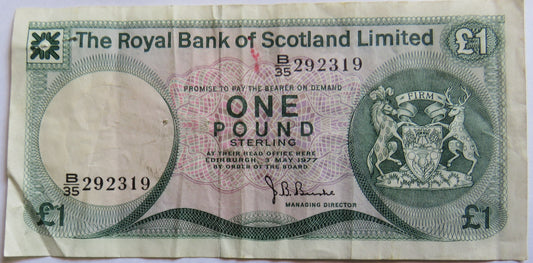 1977 Royal Bank of Scotland £1 One Pound Banknote