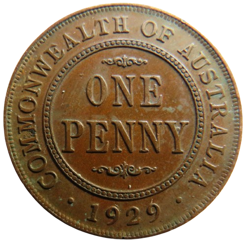 1929 King George V Australia One Penny Coin