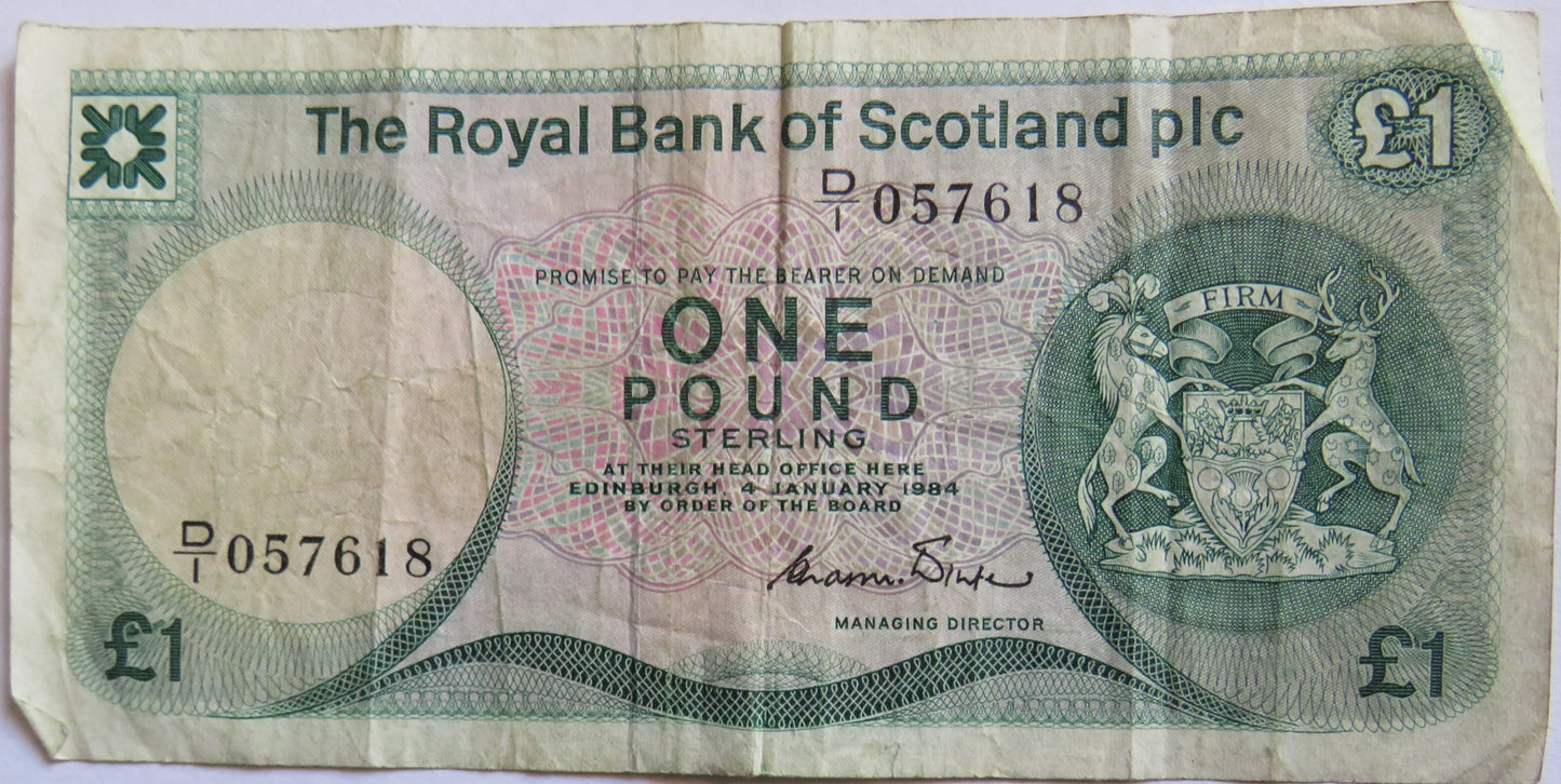 1984 Royal Bank of Scotland £1 One Pound Banknote