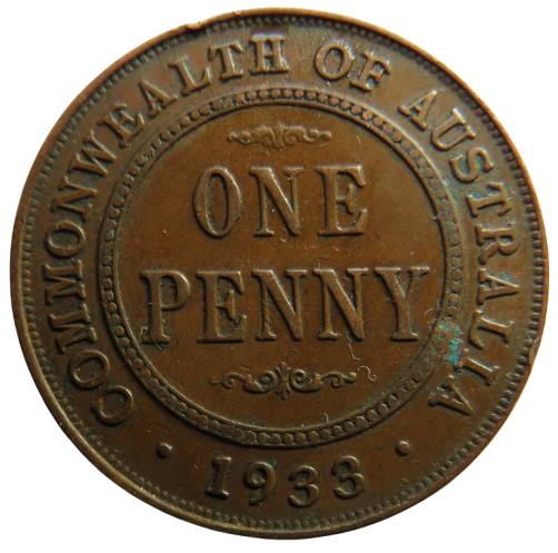 1933 King George V Australia One Penny Coin