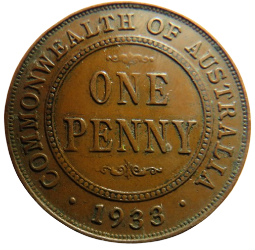 1933 King George V Australia One Penny Coin