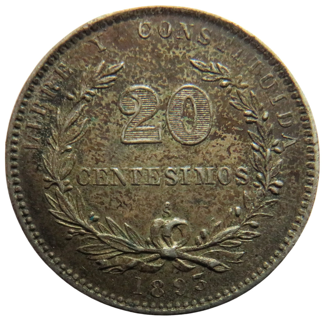 1893 Uruguay Silver 20 Centesimos Coin In Higher Grade