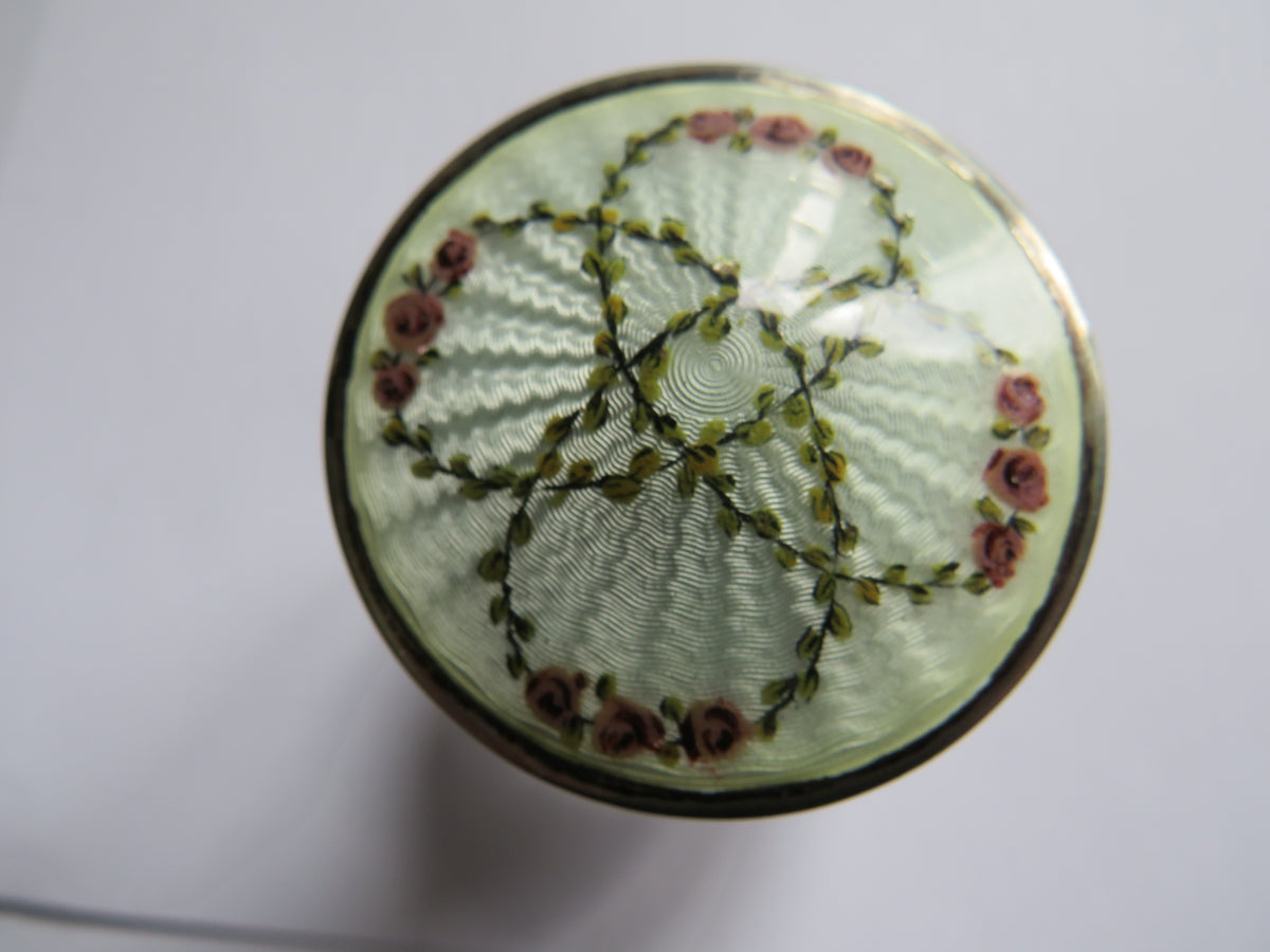 An Excellent Antique Sterling Silver & Enamel Lid Glass Jar / Pot Hallmarked Birmingham 1914