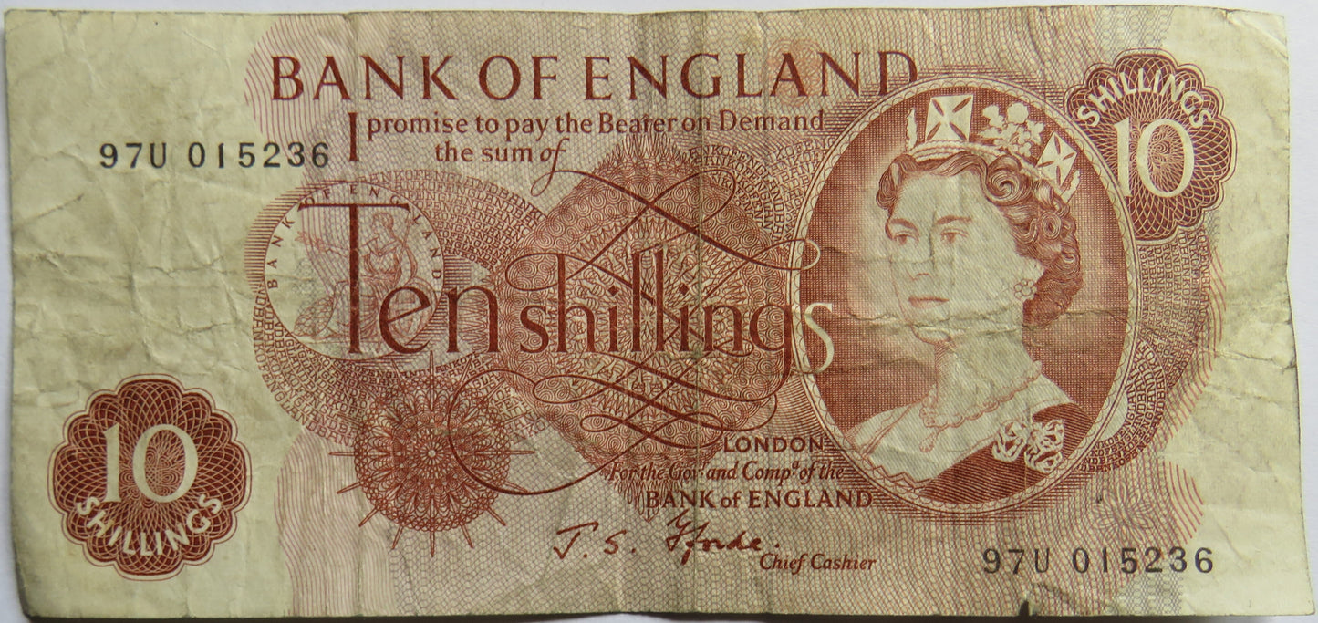C.1967 Bank of England 10 Ten Shillings Banknote J.S. Fforde (C71N)