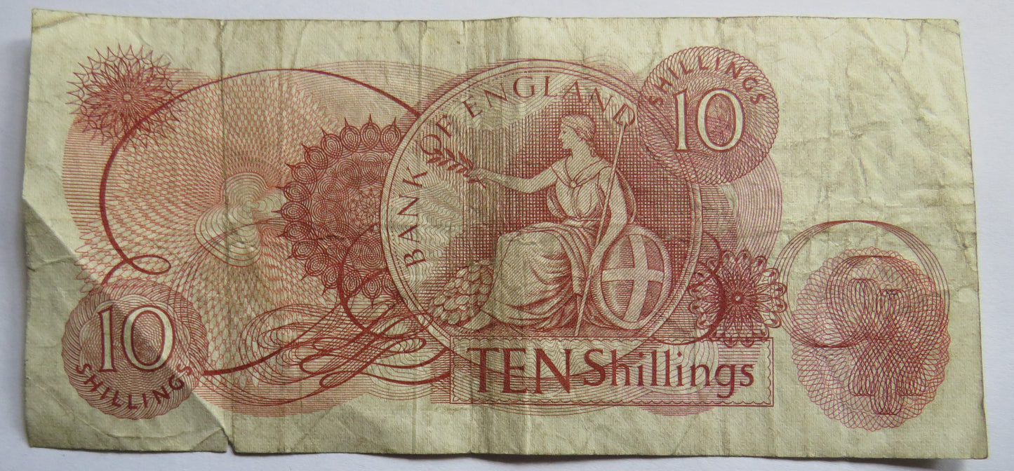 C.1967 Bank of England 10 Ten Shillings Banknote J.S. Fforde (C71N)