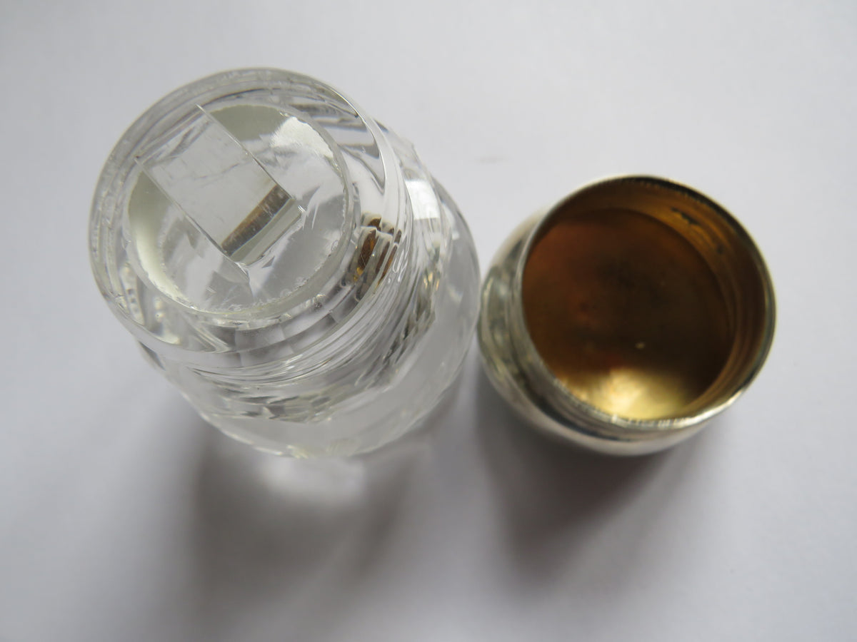 An Excellent Antique Sterling Silver & Enamel Lid Glass Jar / Pot Hallmarked Birmingham 1914