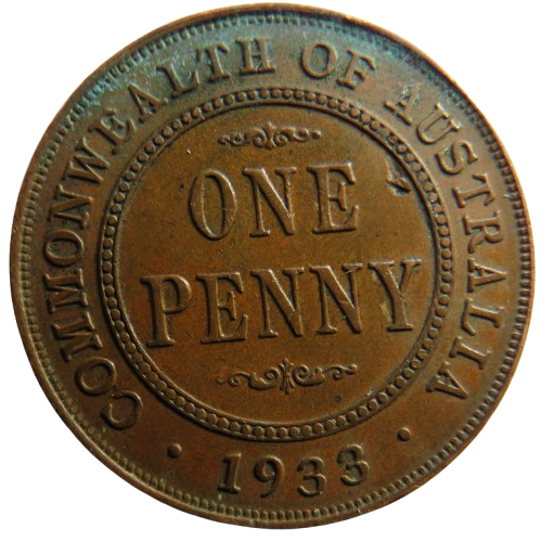 1933 King George V Australia One Penny Coin