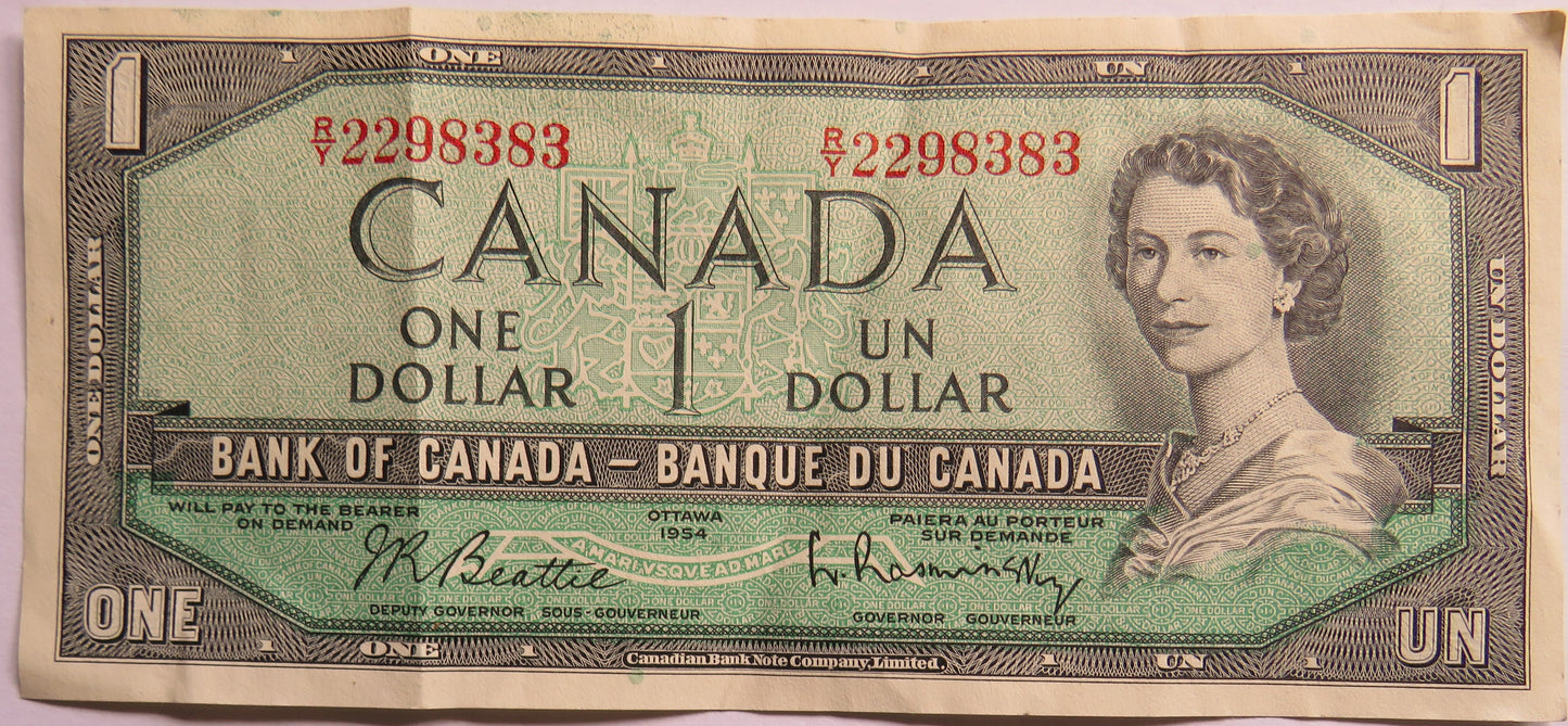1954 Canada $1 One Dollar Banknote