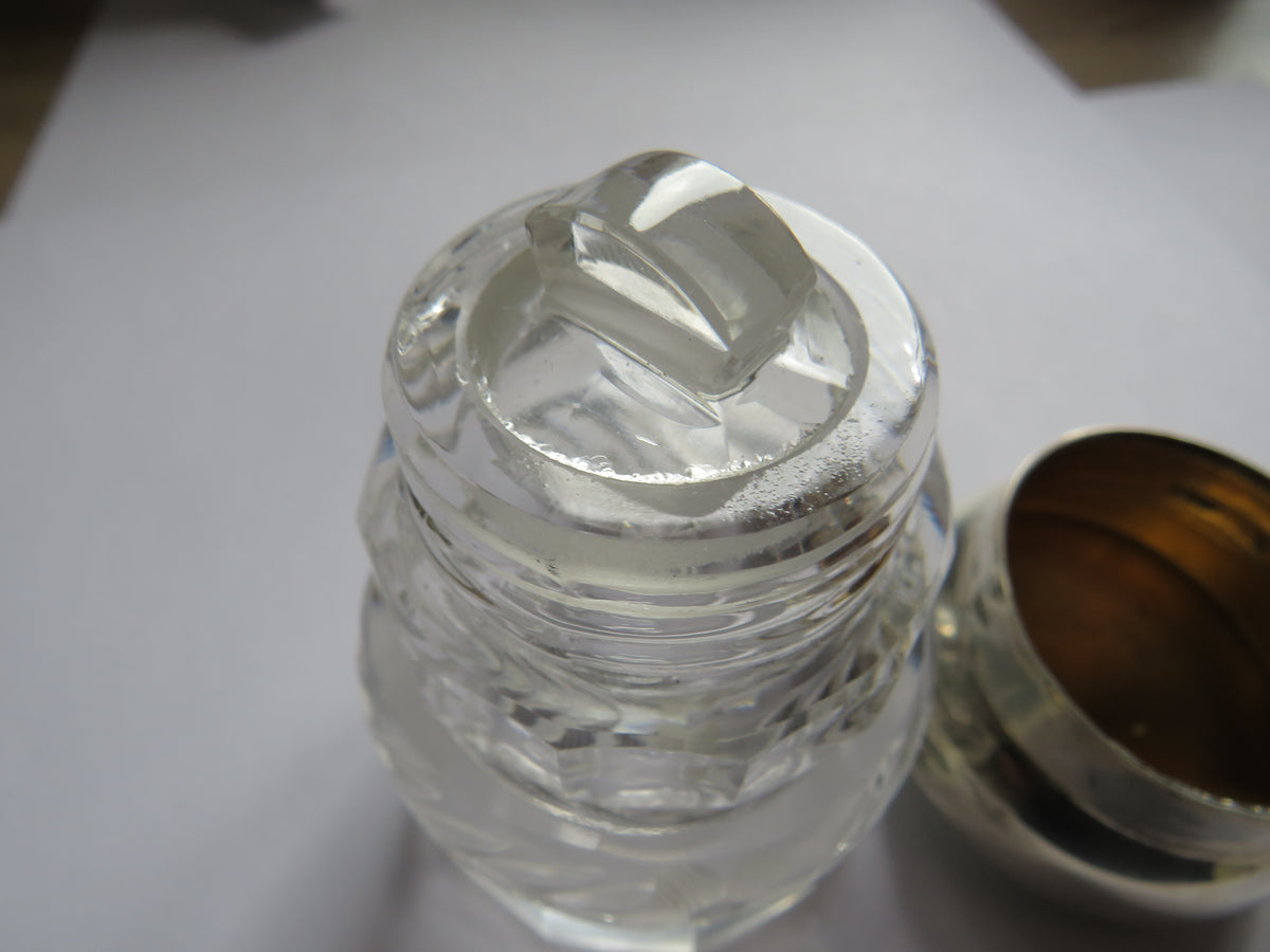 An Excellent Antique Sterling Silver & Enamel Lid Glass Jar / Pot Hallmarked Birmingham 1914
