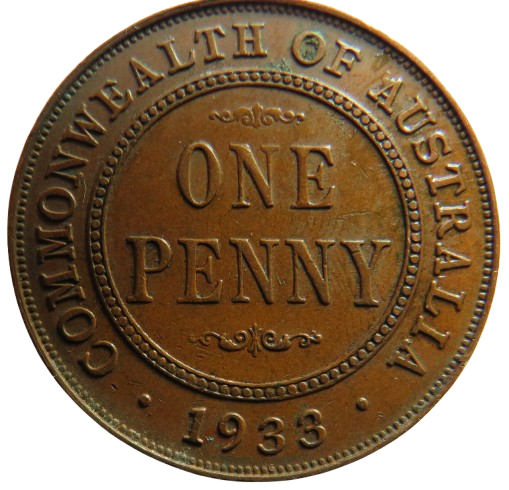 1933 King George V Australia One Penny Coin