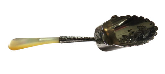 Antique Victorian Sterling Silver & Mother of Pearl Sugar Shovel Spoon Hallmarked Birmingham 1894